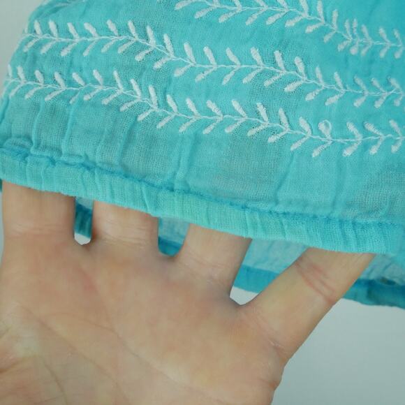 Gretchen Scott Large Top Cotton Gauze Embroidered Popover Sheer Blue Beachy - Picture 8 of 11